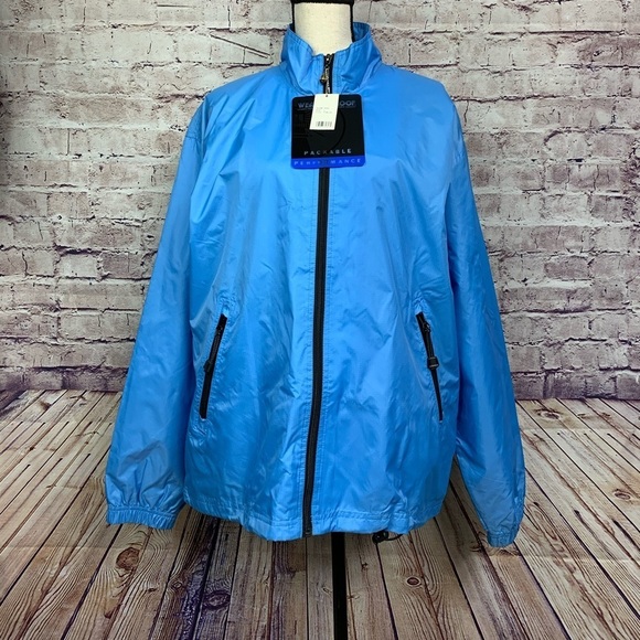 Weatherproof Blue Zipper Front Packable Rain Jacket - Picture 1 of 8